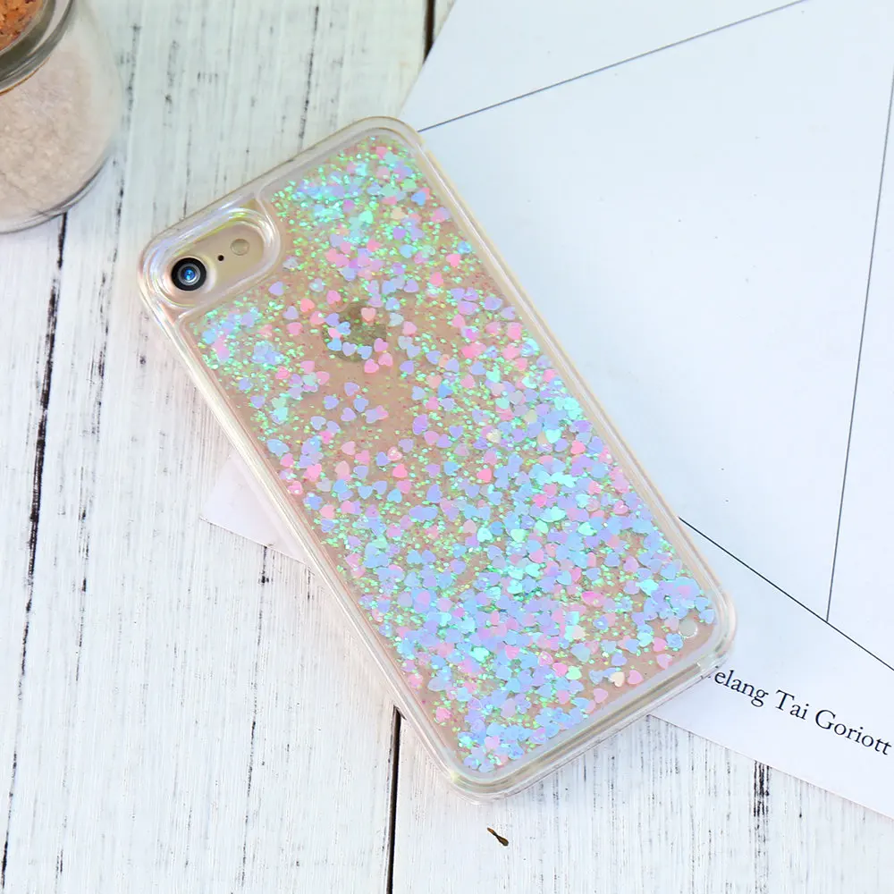 KISSCASE сердце блеск Чехол для iPhone 7 6 Plus S жидкий прозрачный зыбучий песок PC крышка
