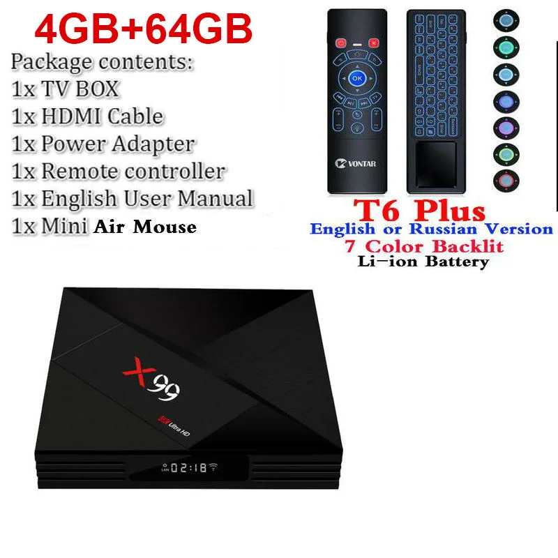 X99 T6 Yojia 4GB 64GB Rockchip RK3399 4K Smart Android 7.1 TV BOX X99 Voice remote 2.4G/5G Dual WIFI BT4.1 set top box X99 Media Player - Цвет: X99 T6