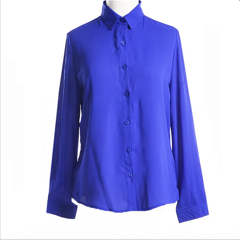 Blusas Feminias 2015 Summer Autumn Women Casual Turn-down Collar Chiffon Blouses Solid Long-sleeved Shirts Tops Plus Size |