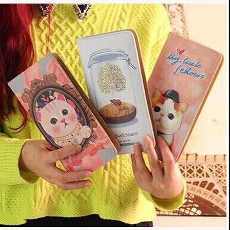 Женский кошелек с забавным принтом Длинный изображением медведя кота желаний