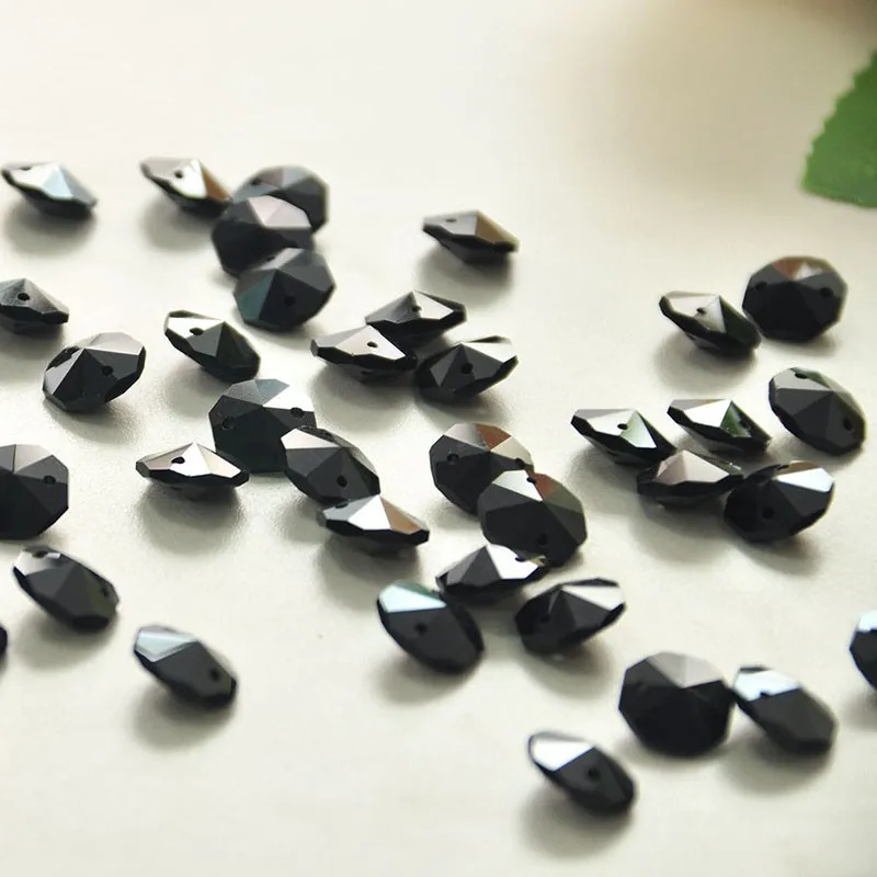 Стеклянные Восьмиугольные бусины для люстры 50 шт./лот 14 мм черные вечерние