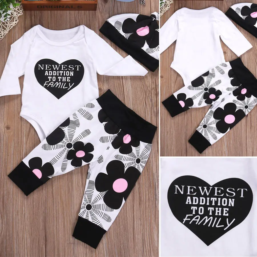 3 Pieces Set Cotton Baby Boys Girls Casual Tops Romper Pants Hat Outfits Clothes 0-18 M | Детская одежда и обувь