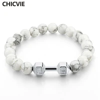chicvie natural stone bracelets bangles for men beaded fit life dumbbell personalized mens custom bracelets jewelry sbr160142