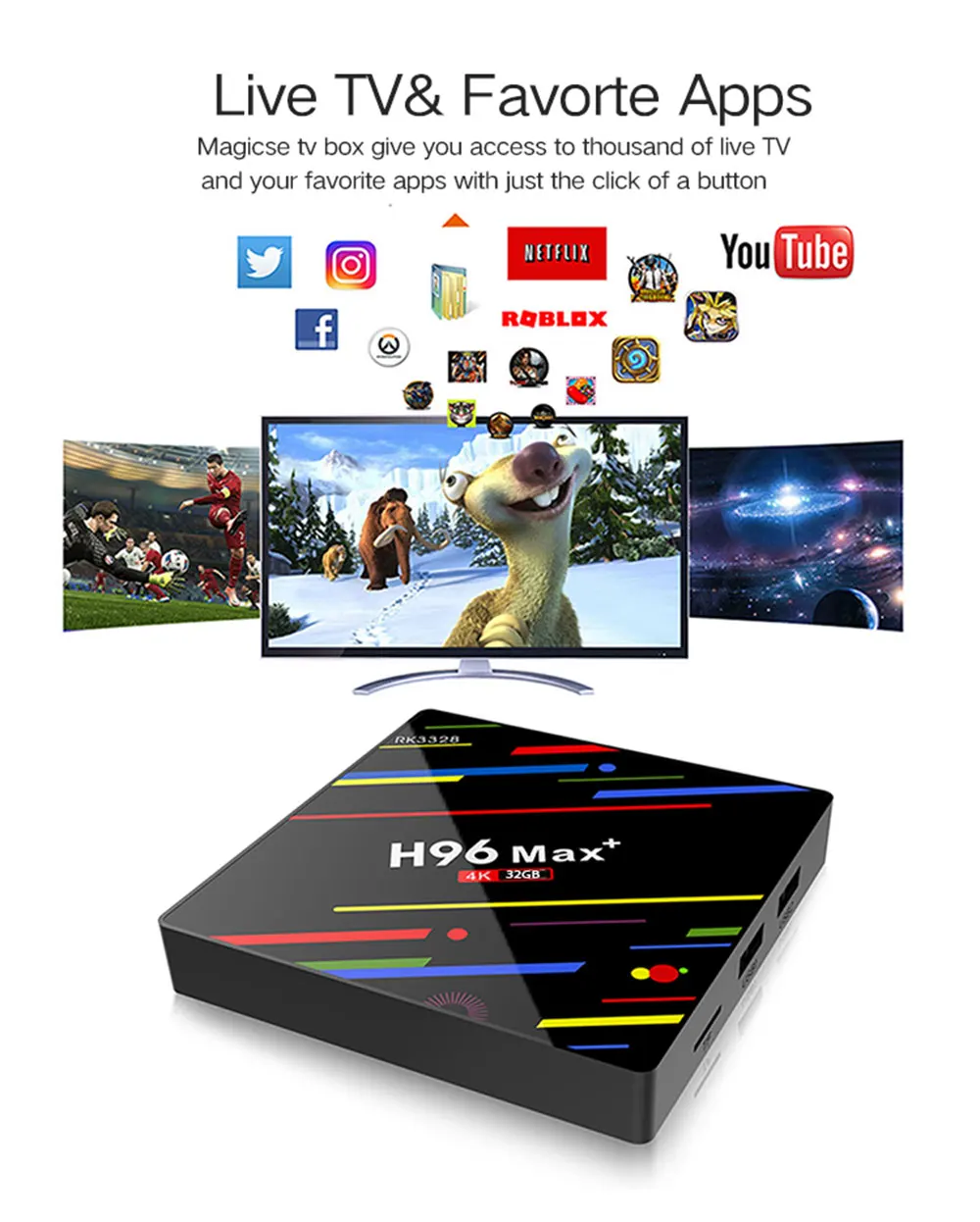 caja de tv inteligente Android 8,1 4 Гб 32 Гб Rockchip RK3328 1080 p H.265 4 K de Netflix, Youtube WiFi android tv Set Top