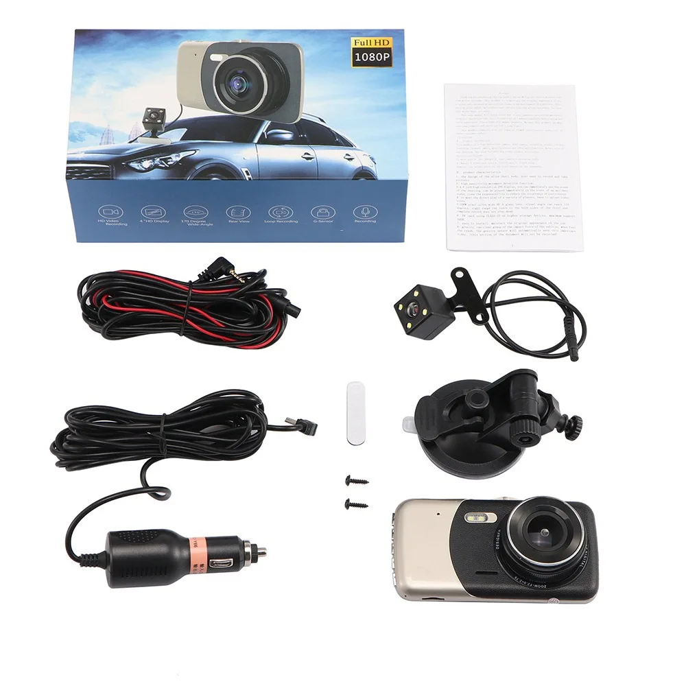 

1080P Dual Lens Car DVR Camera 170 Degree Auto Driving Recorder G-sensor 4.0 Inch Dash Cam with Rear View Camera