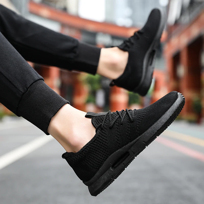 Men Tennis Shoes Lace Up Men Sport Shoes Breathable Mesh Sneakers Tenis Hombre Man Shoes Chaussures Homme Black Trainers cheap