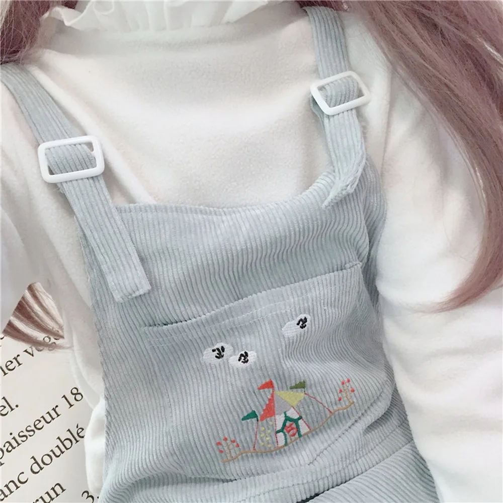 Весенние модные вельветовые Комбинезоны женские японские kawaii Мультфильм нагрудник карманы розовый комбинезоны милый повседневный комбинезон винтажные брюки