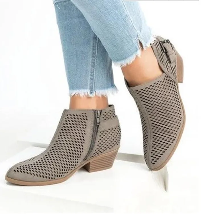 Однотонные осенние ботильоны на квадратном каблуке с пряжкой женские