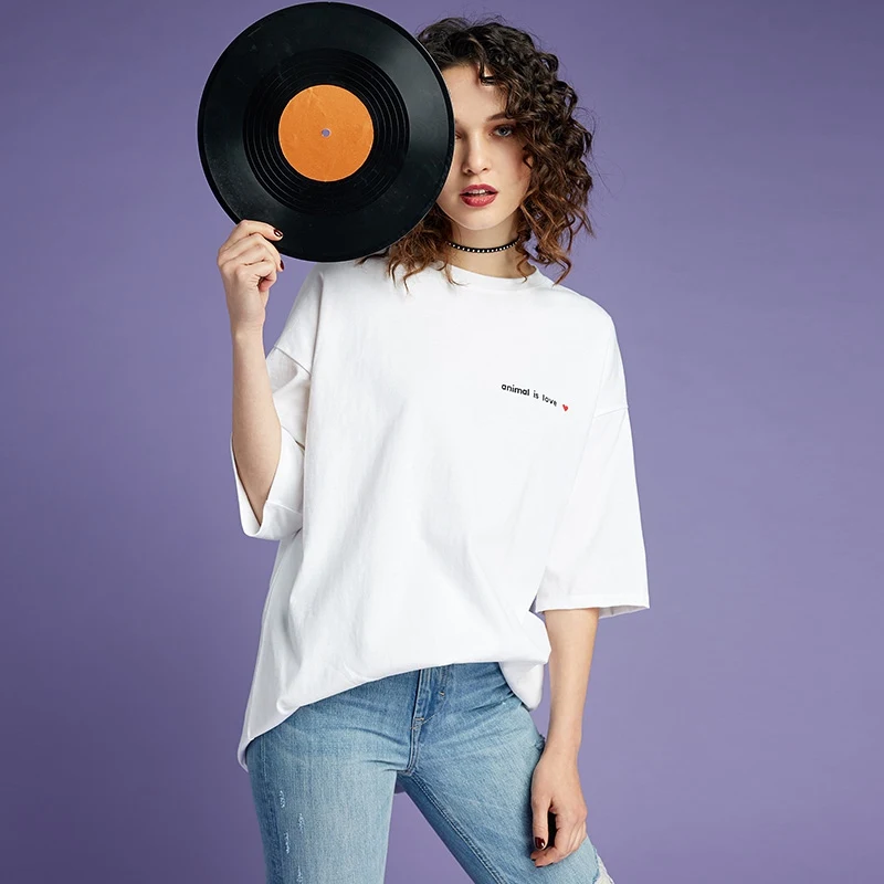 UNIFREE2018 Лето Новое поступление Белый Топ Футболка с буквенным принтом Любовь