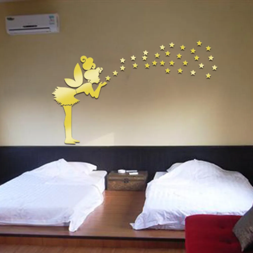 Wall Sticker Bedroom Decoration Angel Magic Fairy Stars 3D Mirror Kid Gift | Дом и сад