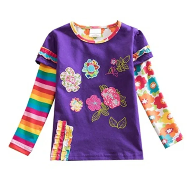 VIKITA/Детские футболки; детская футболка с цветочным рисунком; roupa infantil; футболка с длинными рукавами для девочек; детская одежда; Детские рубашки; L220 MIX - Цвет: REL220PURPLE