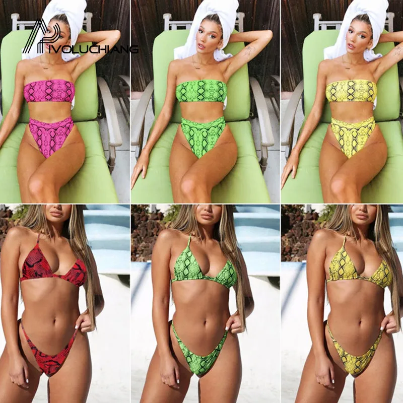 Летний женский сексуальный бикини с лямкой на шее 2 предмета Леопардовый принт