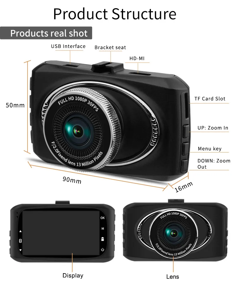 Denicer Автомобильный видеорегистратор 1920x1080P Разрешение Novatek 96658 Dashcam 170 градусов широкоугольный Автомобильный видеорегистратор регистратор DVR