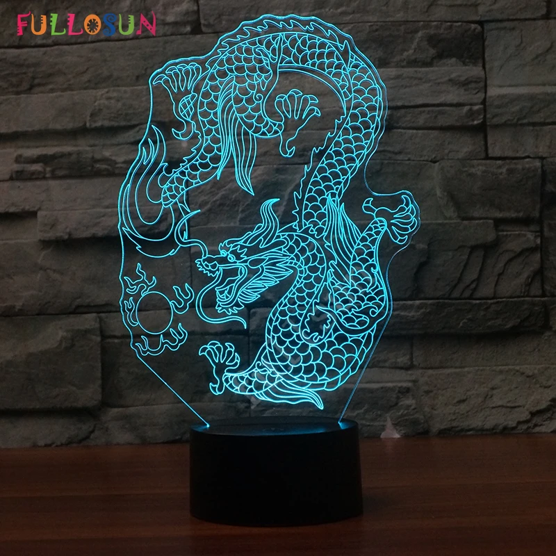 USB Новинка Светодиодная лампа Китай Дракон 3D иллюзия ночные светильники 7 цветов