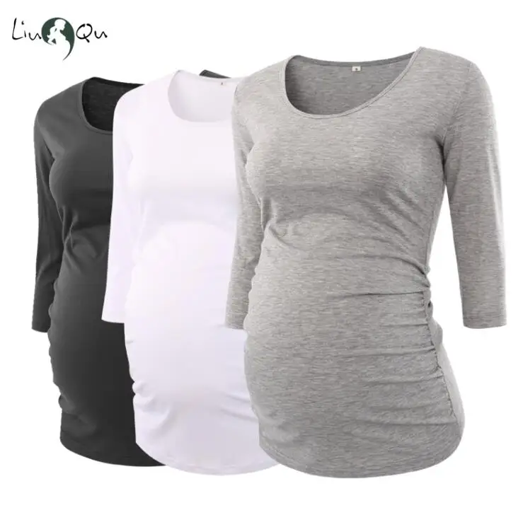3 pieces as pic Комплект из 3 предметов, Женская туника для беременных, топы, одежда для мамы, блузка для беременных, футболка, с оборками сбоку, топы с рукавом 3 четверти - Цвет: 3 pieces as pic