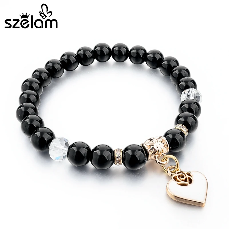 Szelam Bijoux коричневый натуральный камень браслет для женщин сердце Шарм Браслеты на запьястье напульсники Femininas ювелирные изделия в стиле "Бохо" SBR150344