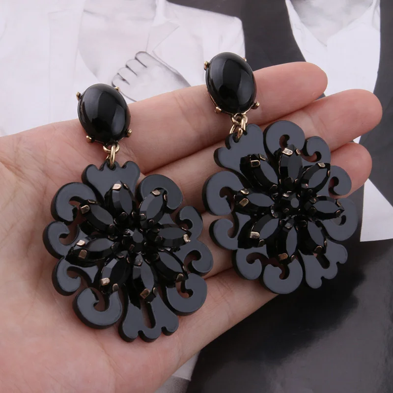 NeeFu WoFu висячие серьги полимерные черные со стразами для женщин длинные брендовые