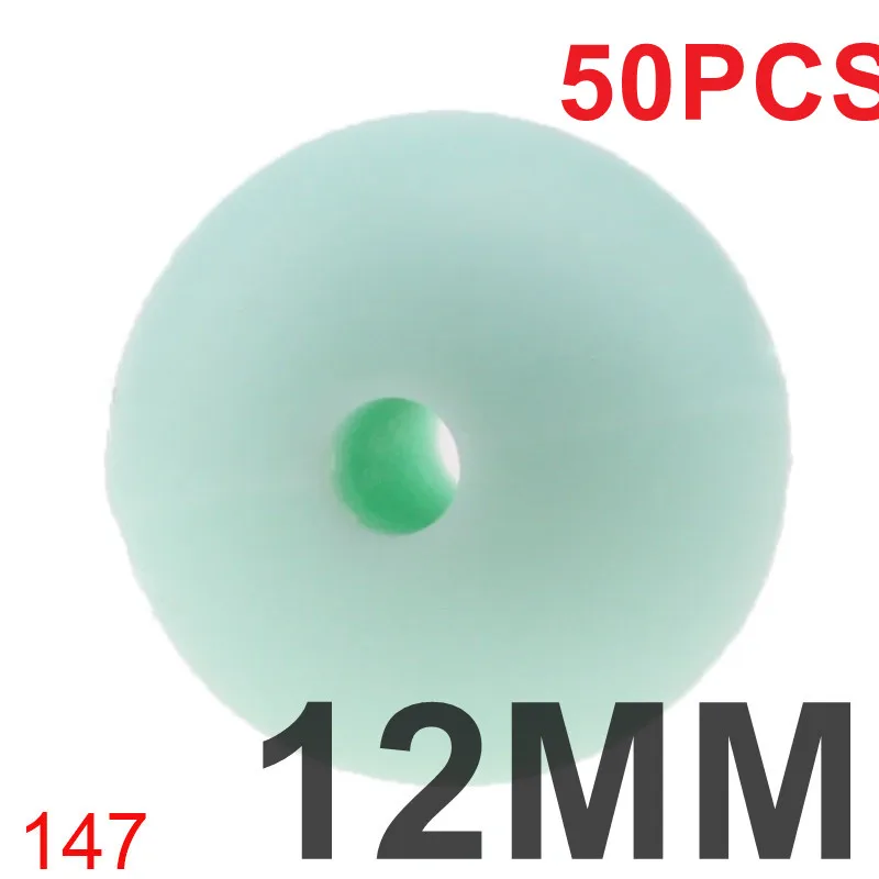 147 mint green 50 шт. силиконовые бусины Круглые 12 мм Bpa бесплатно жевательный детский Прорезыватель для ношения на цепочке браслет аксессуары пустышка цепочка ручная работа игрушка для кормления - Цвет: 147 mint green