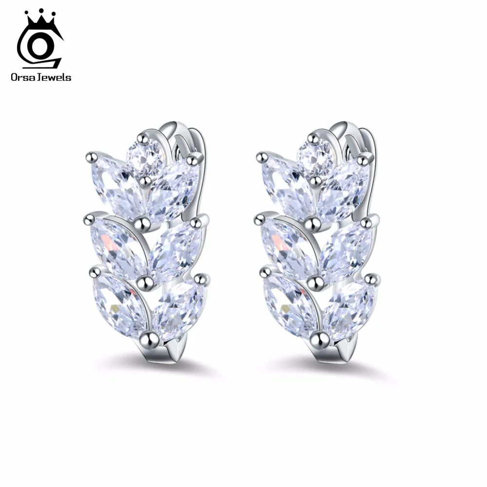 ORSA JEWELS Серебряный Цвет Стильные Серьги в Форме Листьев Огранка Маркиза ААА Австрийский Прозрачный Фианит Женские Модные Серьги-Гвоздики ОМЕ03