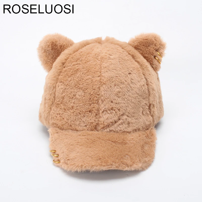 ROSELUOSI Женская милая бейсбольная Кепка из искусственного кролика с ушками осенне