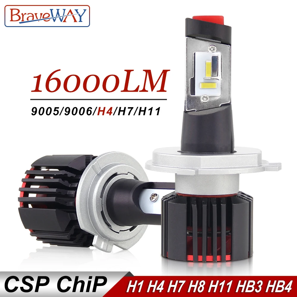 Braveway H4 светодиодный H7 H11 HB3 HB4 9005 9006 Авто Светодиодный светильник автомобилей головной светильник лампы для автомобилей со светодиодными кристаллами для H7 светодиодный светильник для автомобильной лампы H4 16000LM