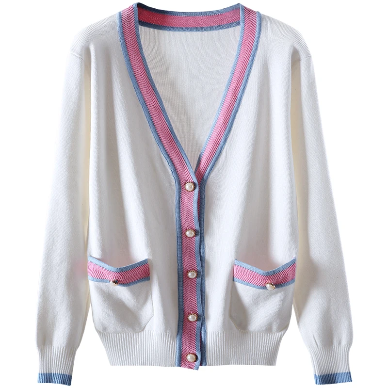 Новинка сезона весна-осень 2019 белый вязаный кардиган с феями блузка популярного