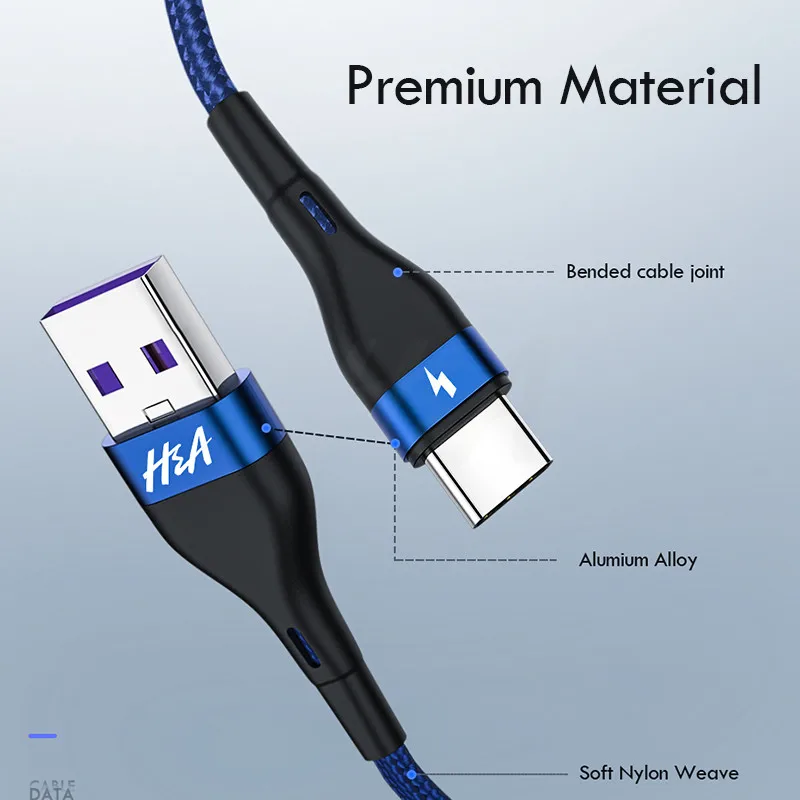 H & A 3A usb type C кабель для быстрой зарядки samsung S10 S9 Quick Charge 3 0 передачи данных Xiaomi Mi 9 8