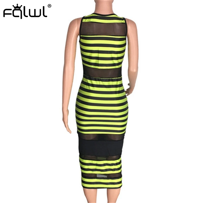 Женское Сетчатое платье в зеленую полоску FQLWL летнее облегающее прозрачное Макси