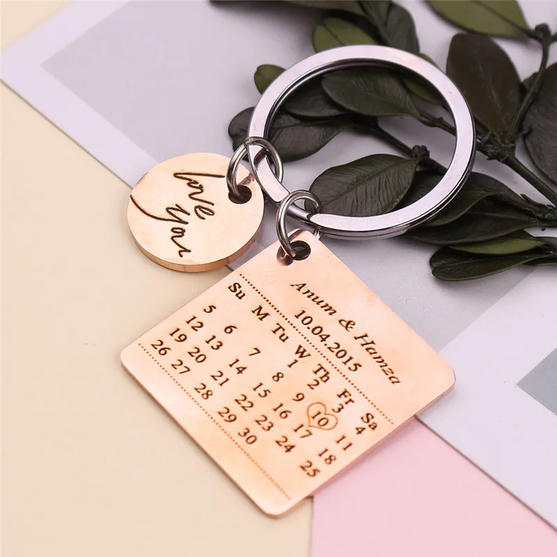 only date Rose gold Персонализированная Начальная буква брелок-календарь День рождения Дата брелок специальная Дата Подарки Свадебные украшения на заказ - Цвет: only date Rose gold