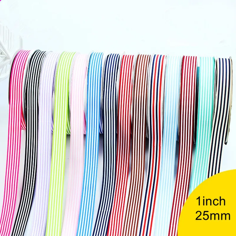 

1inch x 10m Colorful Stripe Silk Satin Ribbon For Wedding Party Decoration Bow Crafts Gifts Flower Wrapping Grosgrain Ribbon