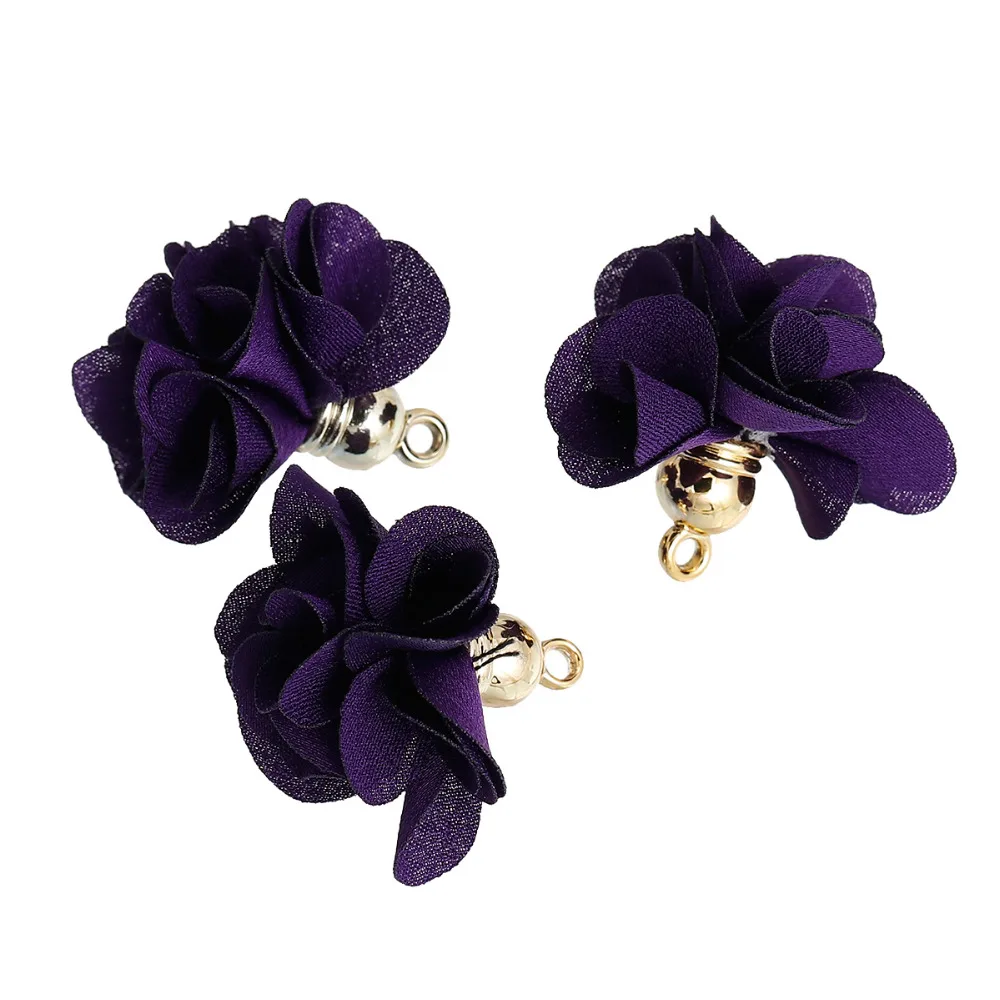 DoreenBeads полиэфирные Подвески с кисточками, цветочный позолоченный белый/розовый/фиолетовый и так далее около 27 мм(1 1/") x 25 мм(1"), 10 шт