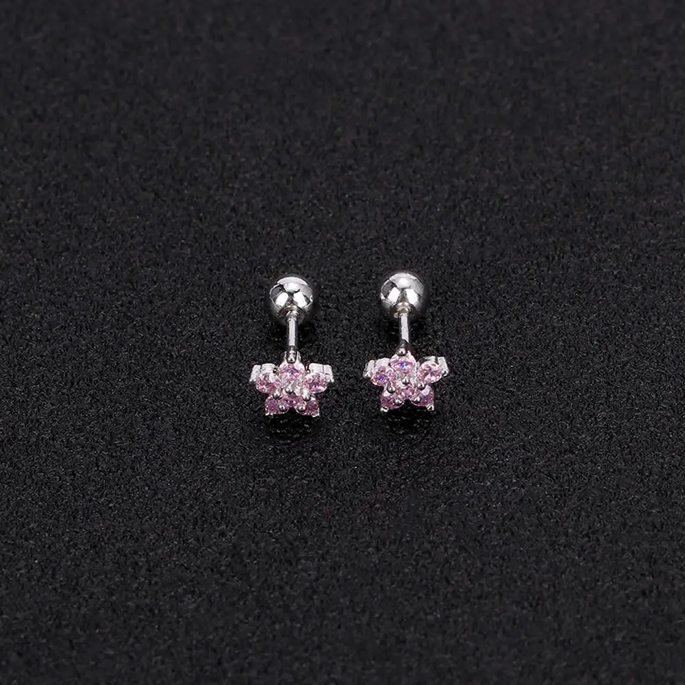 pink 2 шт. серьги-гвоздики в форме цветка из кристалла и циркония, хрящи из нержавеющей стали, модные серьги-гвоздики для пирсинга, ювелирные изделия - Окраска металла: pink