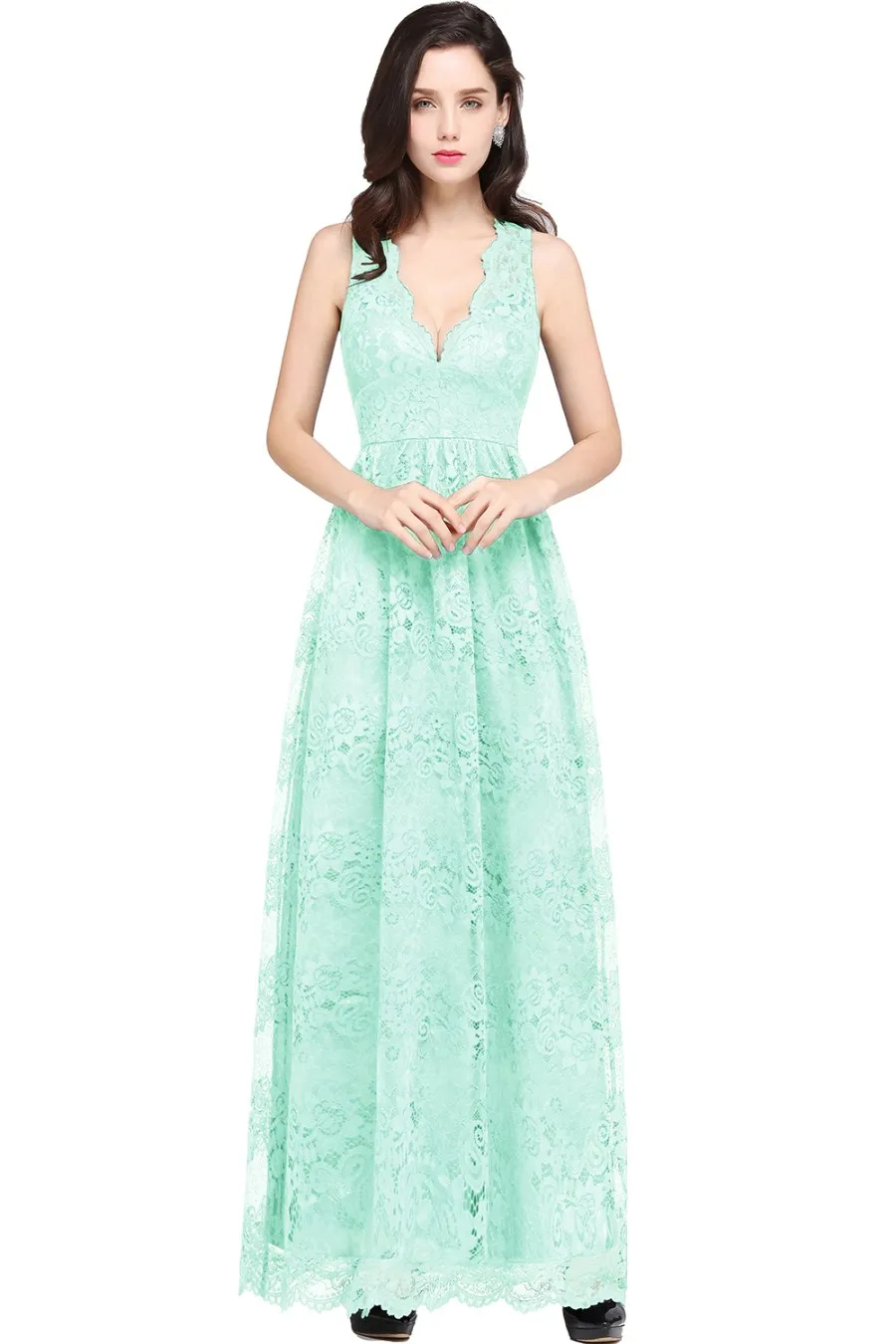 MisShow Robe De Soiree изящный, темно-синий кружевной cексуальные вечерние платья с v-образным вырезом официальная Вечеринка платья Праздничное платье - Цвет: mint green