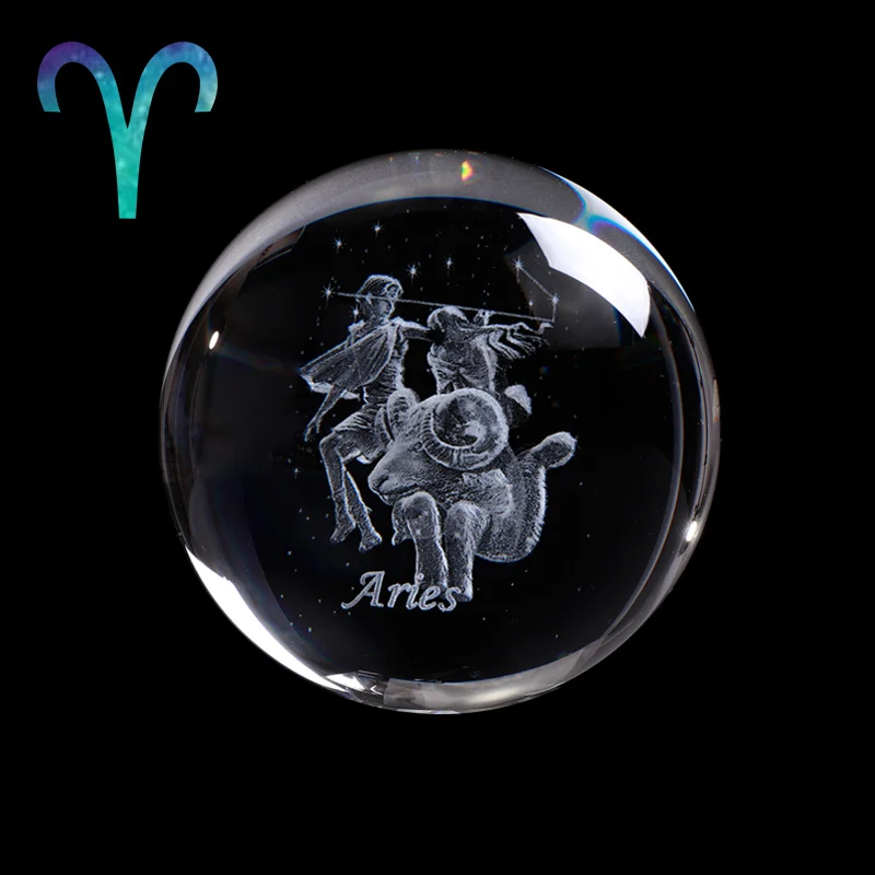 Aries 60 мм 3D Знак зодиака звезда, кристаллический шар стекло с лазерной гравировкой Сфера кристалл ремесло Домашний Декор подарок на день рождения орнамент - Цвет: Aries