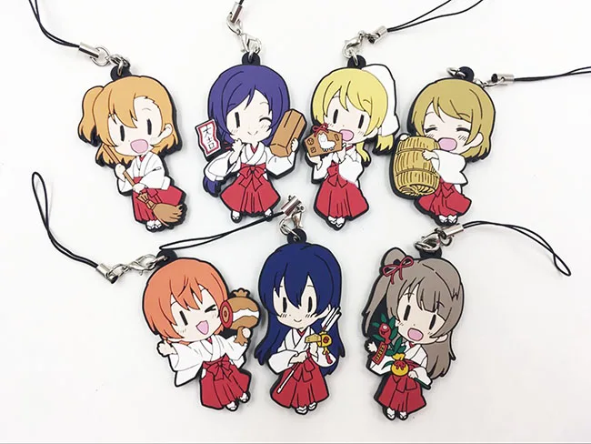 7 шт./лот брелок Нико Рин Umi Maki Chika Dia Riko Yoshi kc Kunikida кэнан Резиновый Ремешок/Подвеска