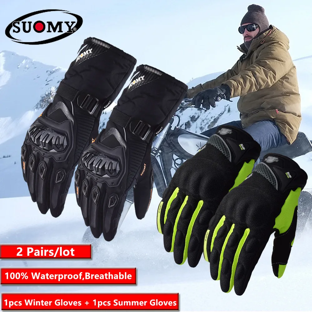 2 пар/лот Suomy зимние теплые мотоциклетные перчатки 100% водонепроницаемые Guantes Moto