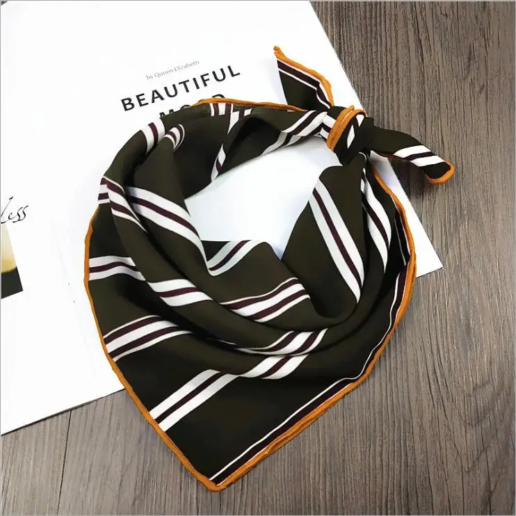 Striped dark green 50*50 см женский шарф мода весна лето полосатый Шелковый квадратный шарфы для девочек носовой платок с принтом шифоновый шарф шейный аксессуар - Цвет: Striped dark green