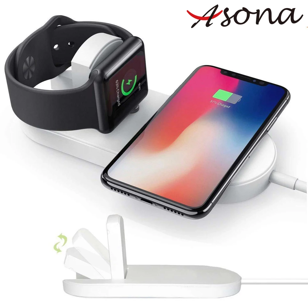 ASONA 10 Вт 2в1 Qi Беспроводное зарядное устройство для iPhone XS Max XR X Samsung быстрая
