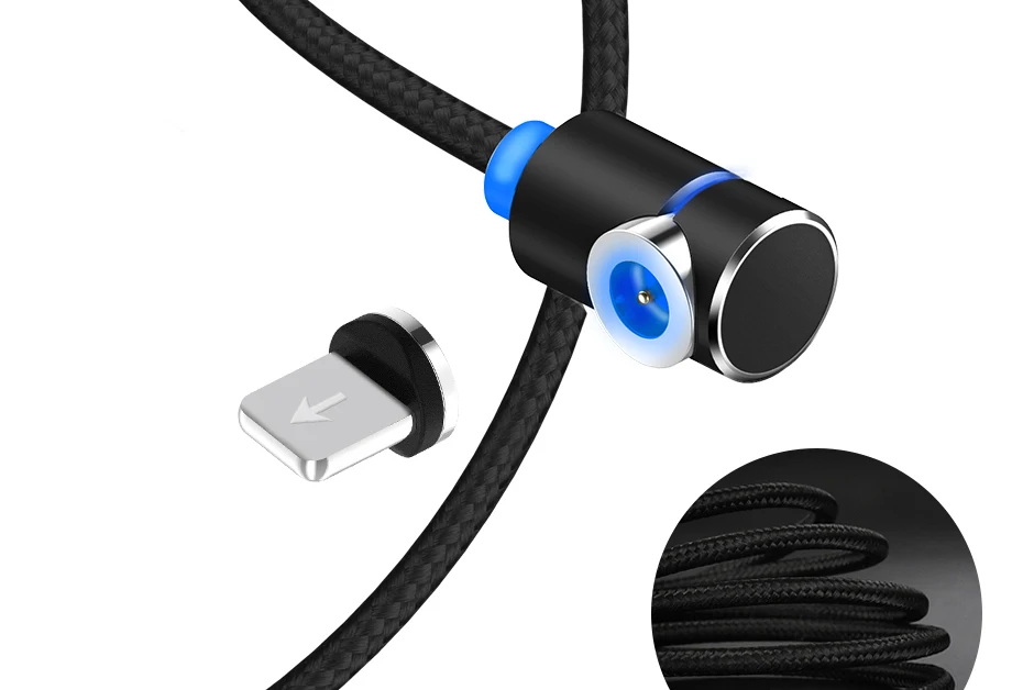 TOPK L-Line 1 м 2 м 90 градусов L Тип Магнитный кабель Micro USB кабель и usb type C светодиодный магнитный Кабель зарядного устройства для iPhone X 8 7 6