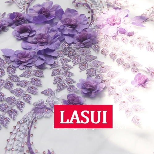 LASUI 1y = 1 лот фиолетовая 3D Цветочная вышивка Мягкая сетчатая кружевная ткань
