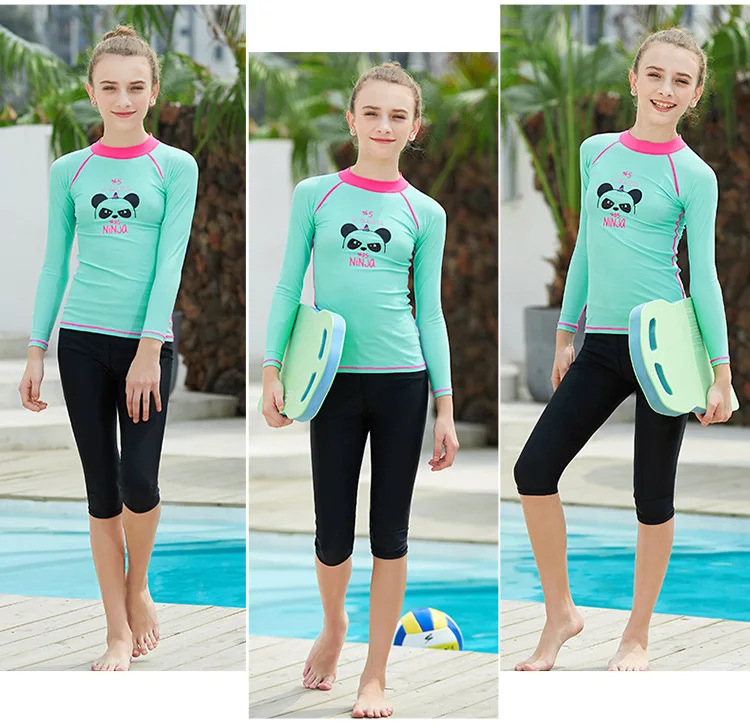 Молодежный купальный костюм UPF 50+ Rash Guard для девочек и мальчиков, футболка с длинными рукавами Топ, Быстросохнущий летний пляжный костюм для плавания, серфинга, дайвинга