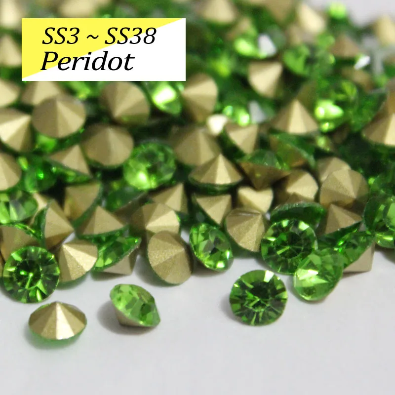 Peridot SS16-SS38 блестящие хрустальные стразы круглые с заостренным фольгированным дном сзади стекло камень для одежды сумки - Цвет: Peridot