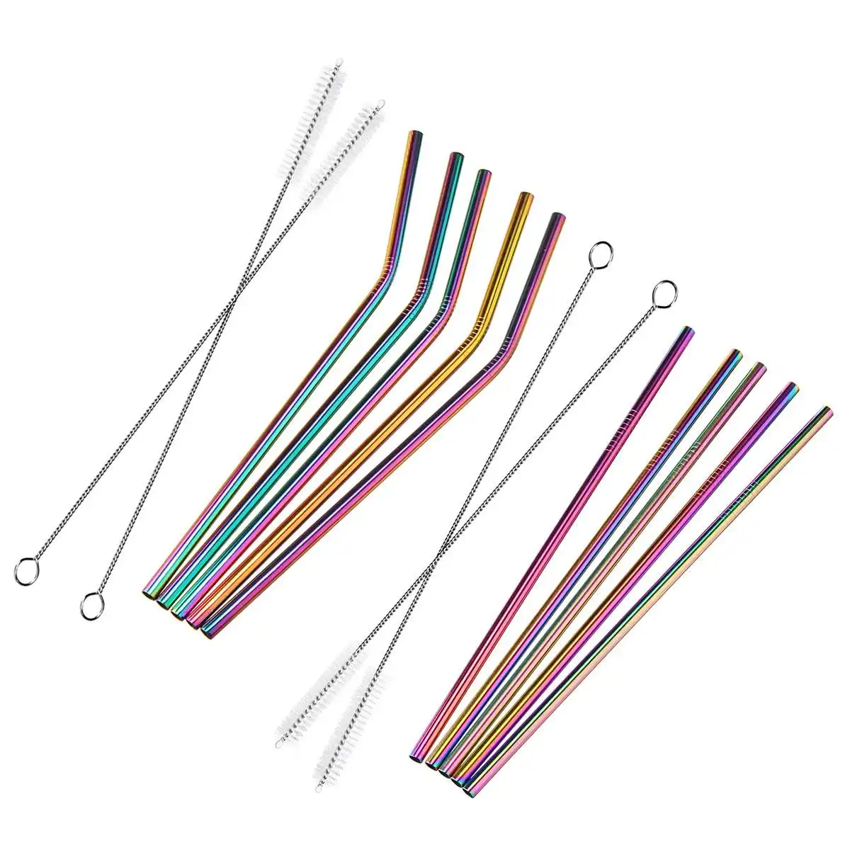 7pcs Reusable Drinking Straw Metal Stainless Steel Straw With Cleaner Brush For Home Party Barware Bar Accessories