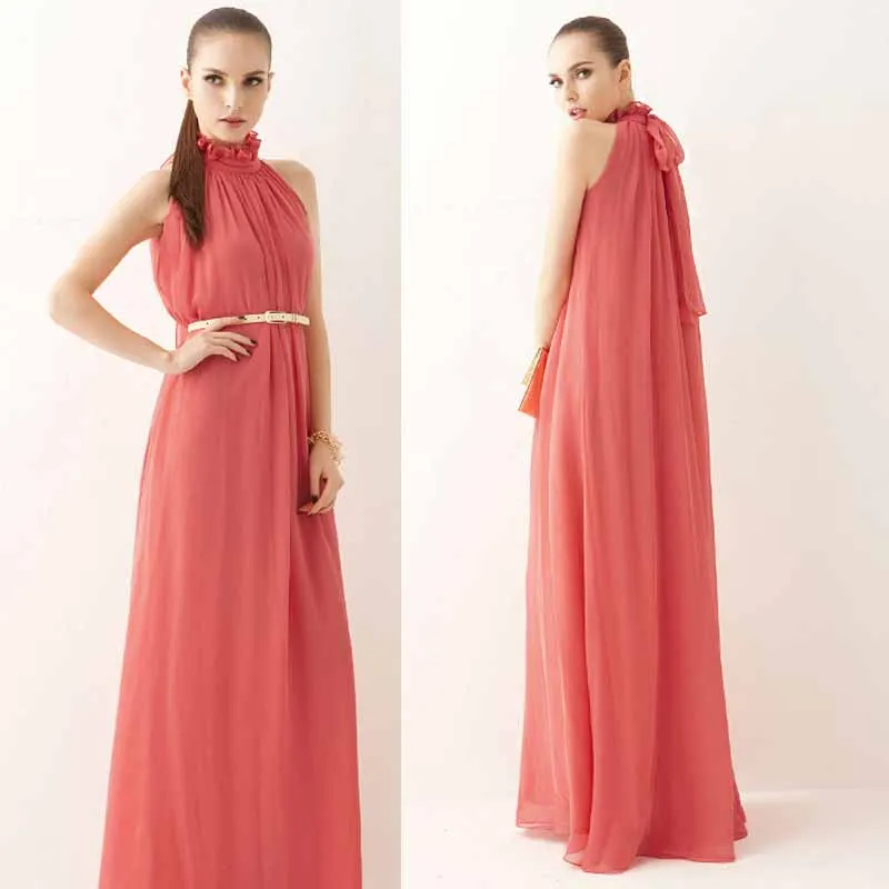 Женский Шифоновый Сарафан с лямкой на шее элегантное пляжное платье макси в