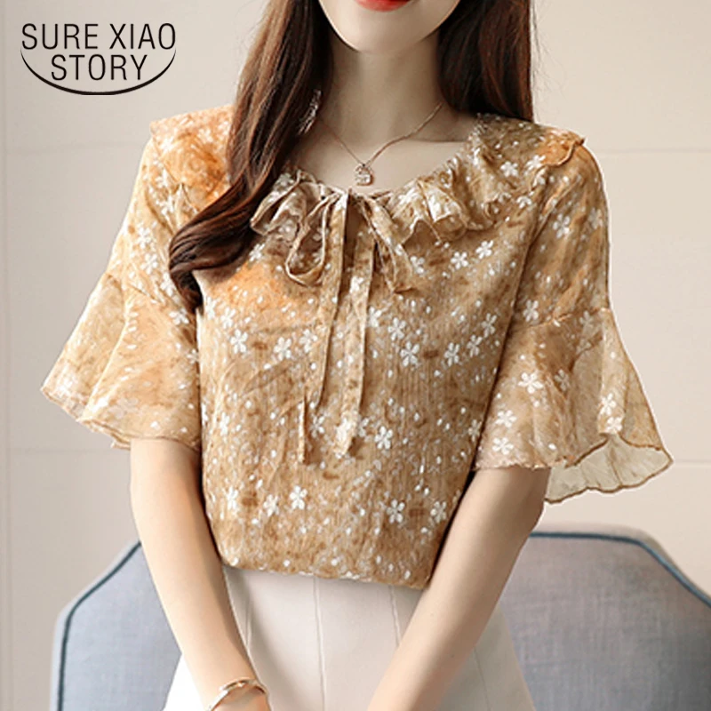 Мода 2019 Женские топы и блузки размера плюс с цветочным рисунком оборками