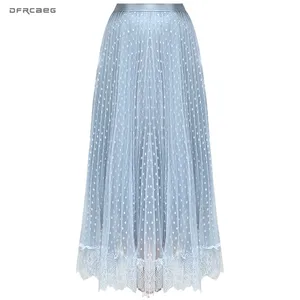 Женская кружевная фатиновая юбка в горошек, длинная повседневная юбка составного кроя в Корейском стиле, с завышенной талией, лето 2019