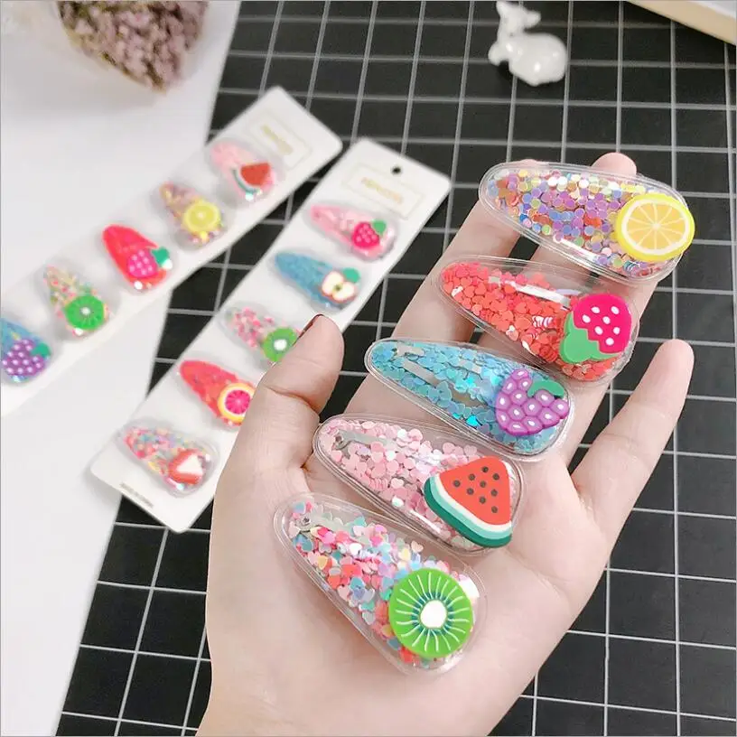 Корея прекрасный зыбучий песок блестки фрукты заколка для волос Чистая красная