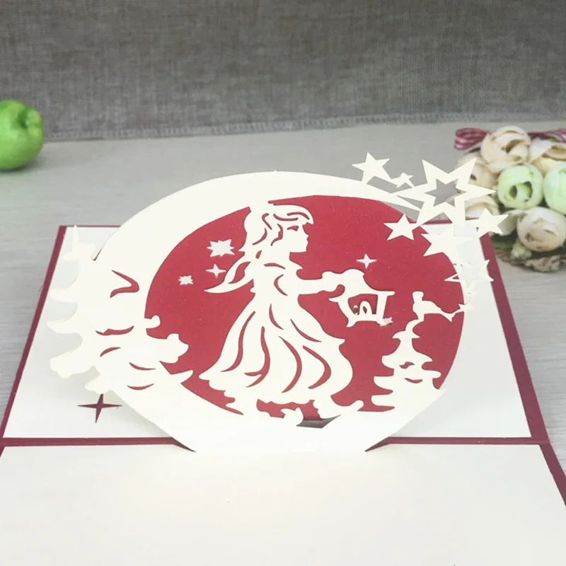 1 шт. Рождественская девушка 3D лазерная резка всплывающая бумага ручная работа