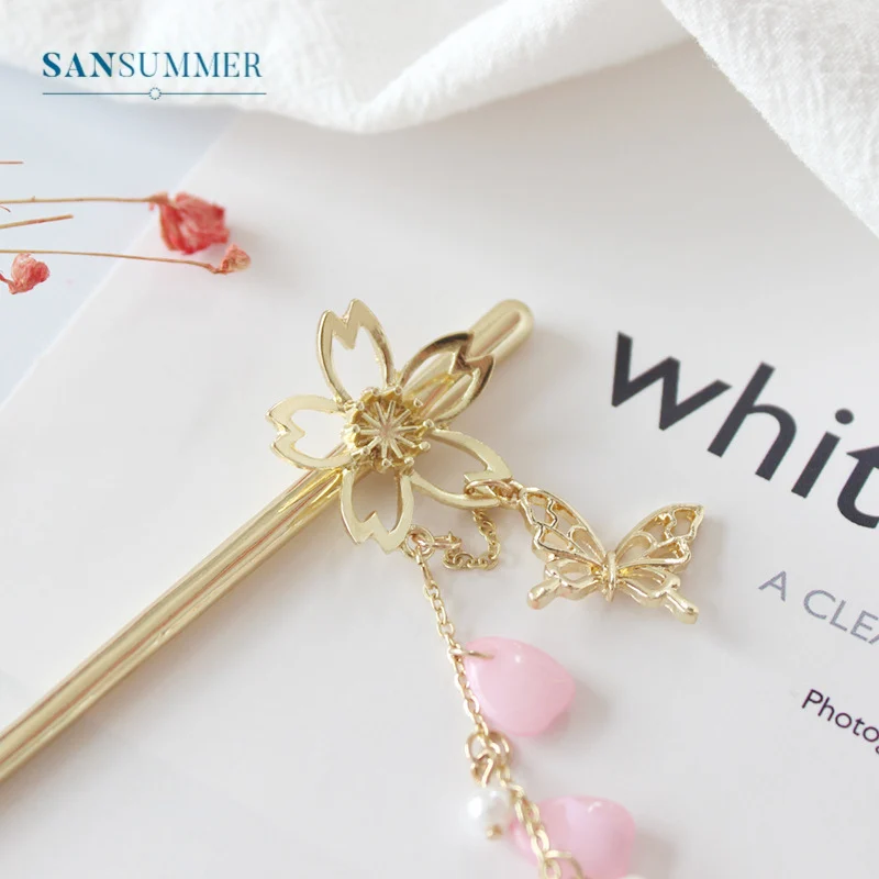 Женская заколка для волос винтажная шпилька с металлическим бантом в виде сакуры