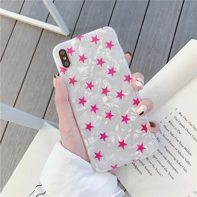 Fashion Soft TPU Phone Case For iPhone X XS Max XR SeaShell Stars Pattern Cover iphone 8 7 6 6S Plus Red Five-pointed |